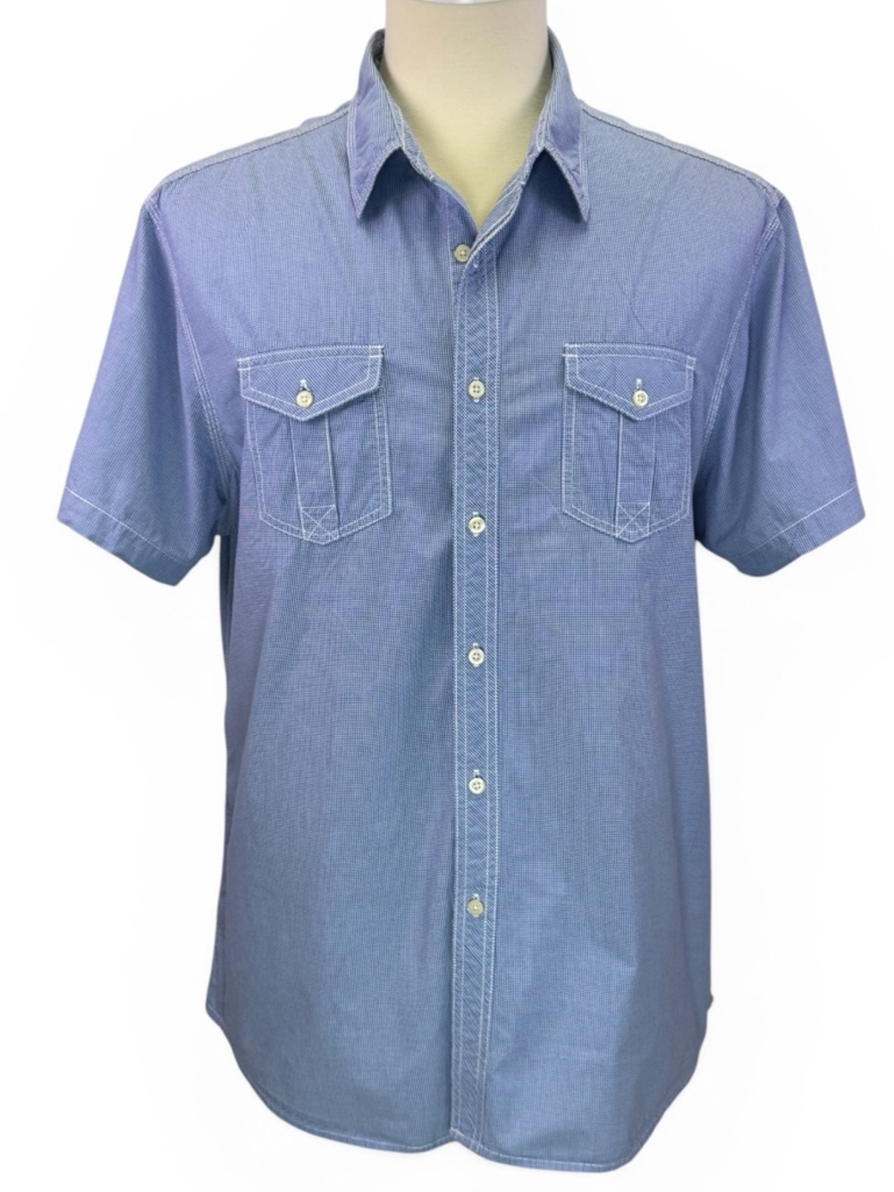 Trevero Men's Blue Micro Check Western Button Down Short Sleeve Shirt Size 2XL